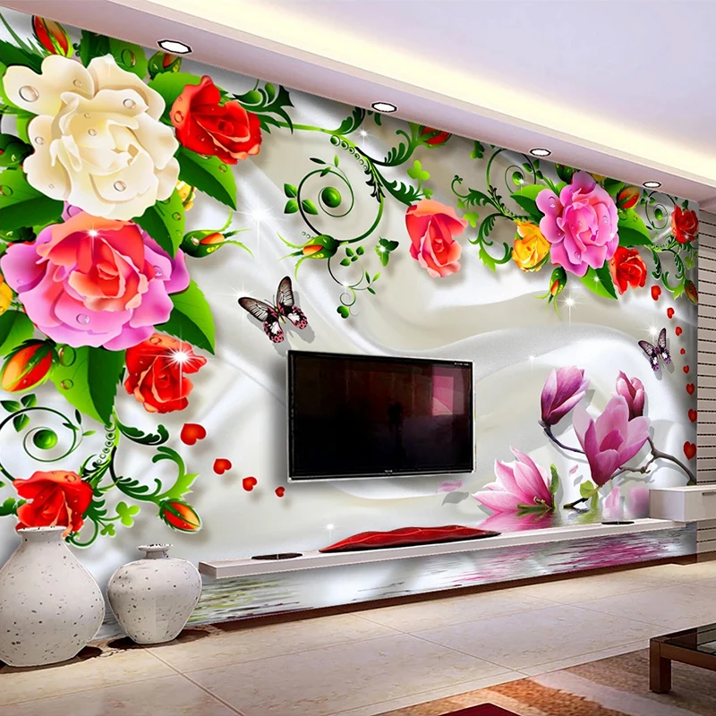 Custom Photo 3D Papel De Parede Romantic Floral Flower Mural Wallpaper Living Room Bedroom TV Background Wall Home Décor Tapety