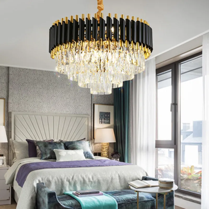 

New Arrival Crystal Chandelier Modern Good Quality Round Hanging lustre Elegant K9 Crystal Suspension Lamp for Living room Foyer