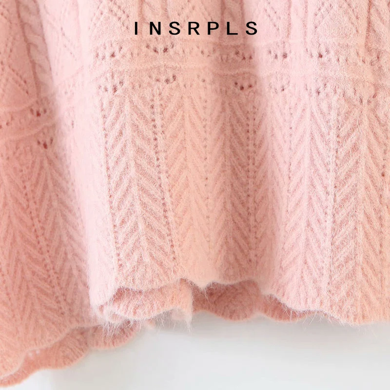 INSPRLS женский милый модный Свободный вязаный свитер винтажный воротник с