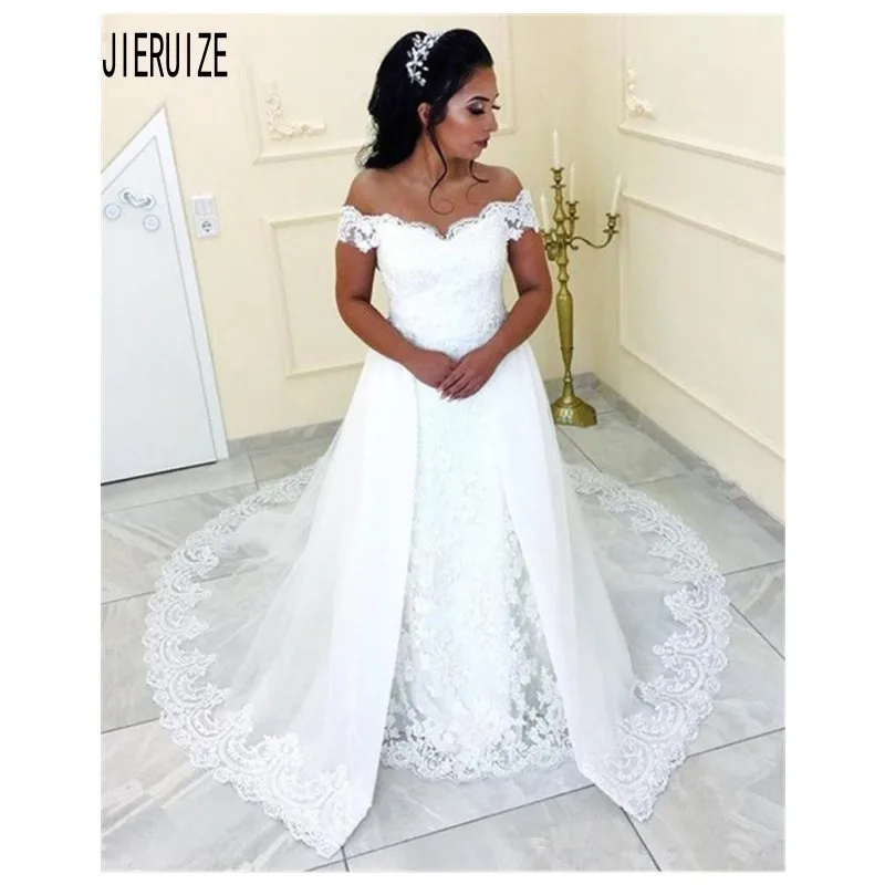 JIERUIZE африканские нарукавники Свадебные платья со съемным шлейфом | Свадьбы и