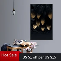 abstract black gold feather prints canvas painting wall art decor picture for modern posters aesthetic room decor