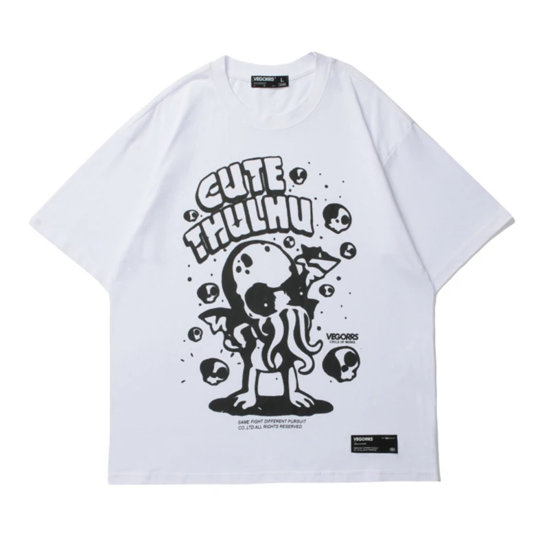 

Street Hipster Hip Hop Cartoon Graffiti Short Sleeve T-shirts BF Style Couple Tops 100% Cotton Men and Women Loose Casual Tees