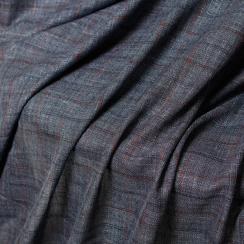 Ткань серая синяя пряжа окрашенная клетчатая камвольная шерсть шелковые