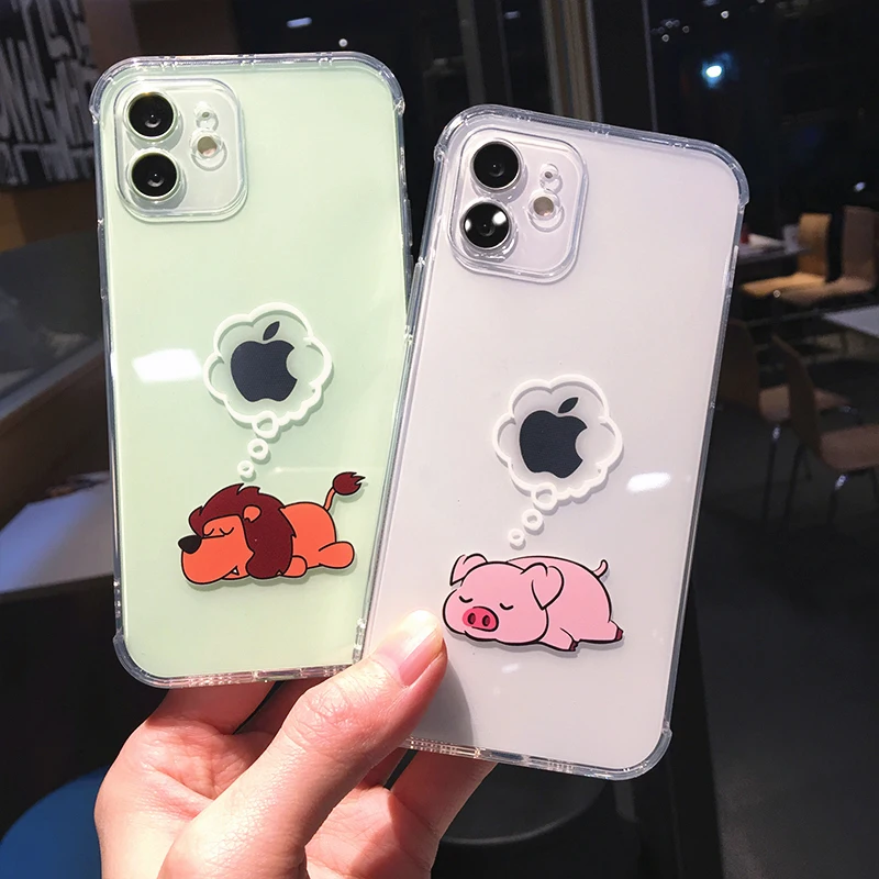 Cute Cartoon Anima Pig Lion Clear Phone Case For iPhone 14 Pro Max 13 12 11 X XR XS 7 8 Plus Funny Couple Soft Shockproof Cover