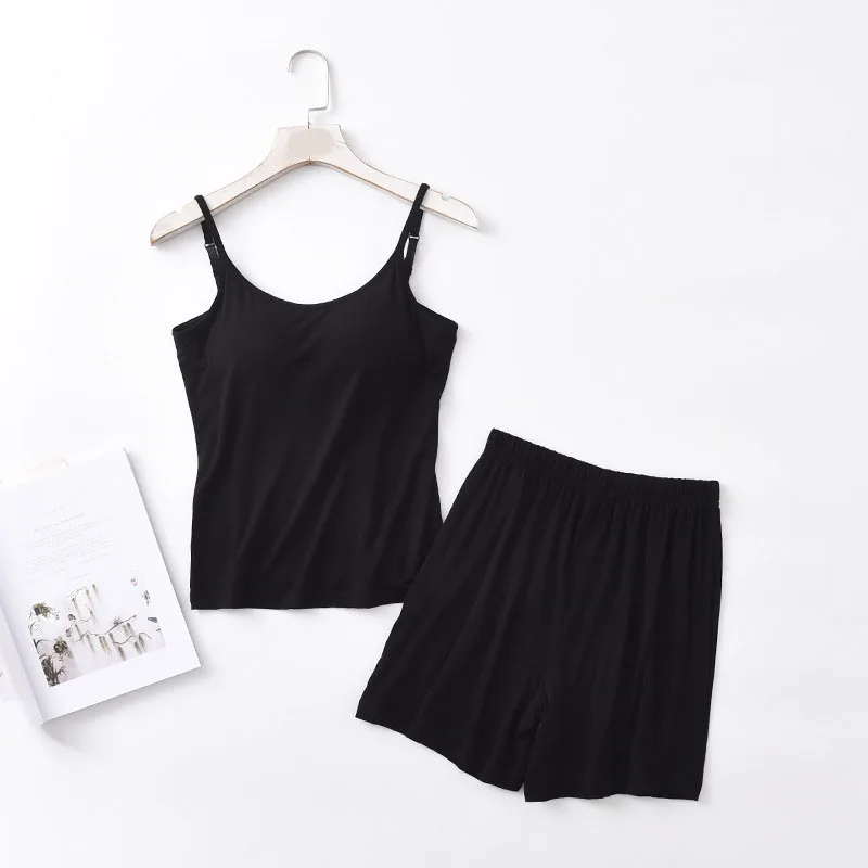 Sanderala Women Modal Sleeveless Bra-T New Pajamas Sets 2020 Summer Padded Top Pants All Match Comfortable Sleepwear Lingerie