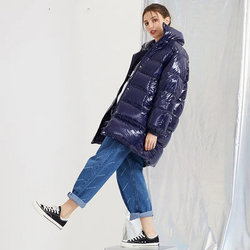 2019 зимняя куртка-пуховик Женская длинная куртка с секциями яркий утепленный со