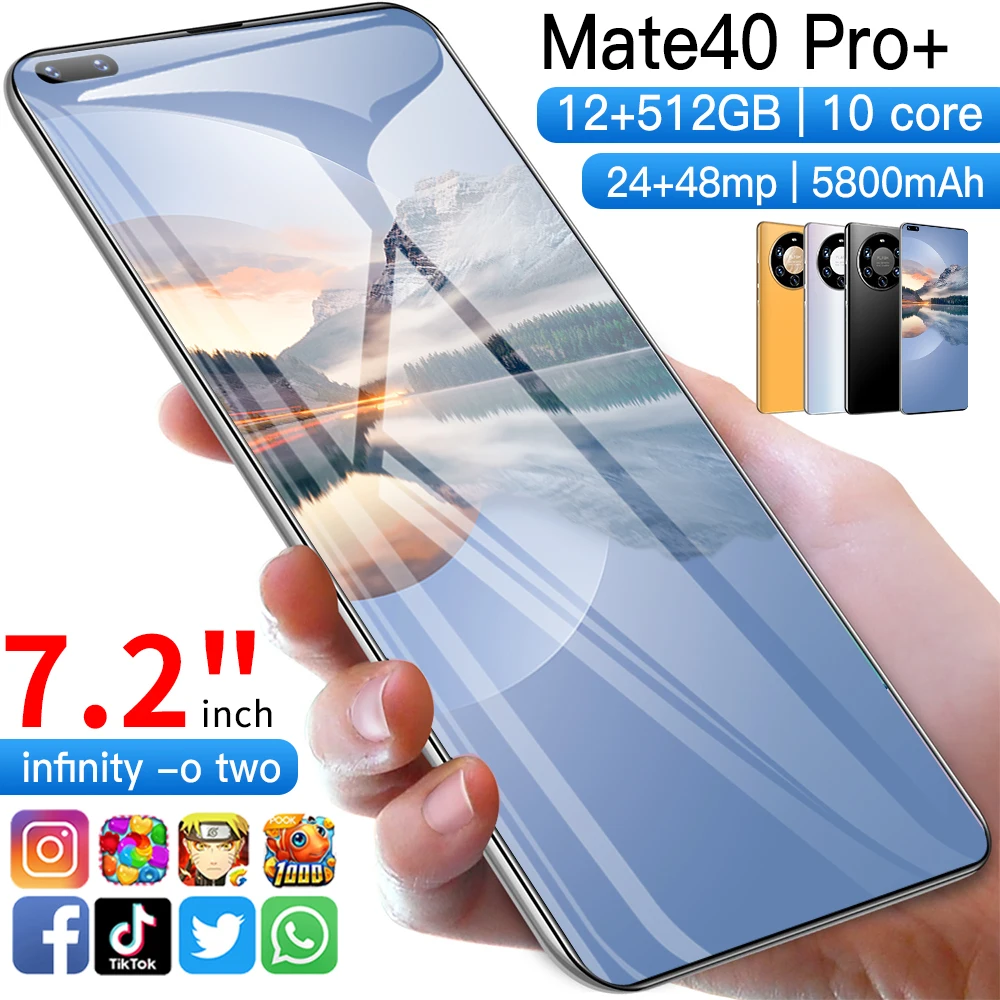 

Mate40 Pro 7.2Inch 12GB 512GB New Smartphones 24MP+48MP Android 10 5800mAh Ten Core Really MTK6889 4G 5G Dual SIM Global Version