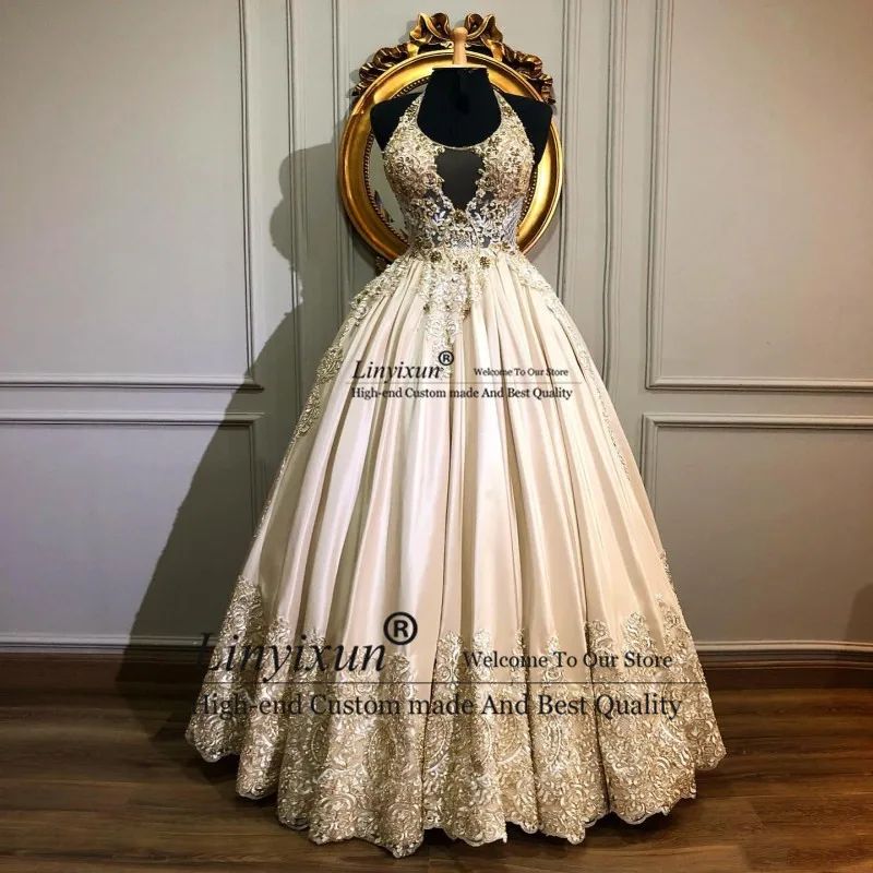 

2019 Aso Ebi Arabic Lace Beaded Sexy Evening Dress Halter Vintage A-line Prom Dresses Cheap Formal Party Second Reception Gowns