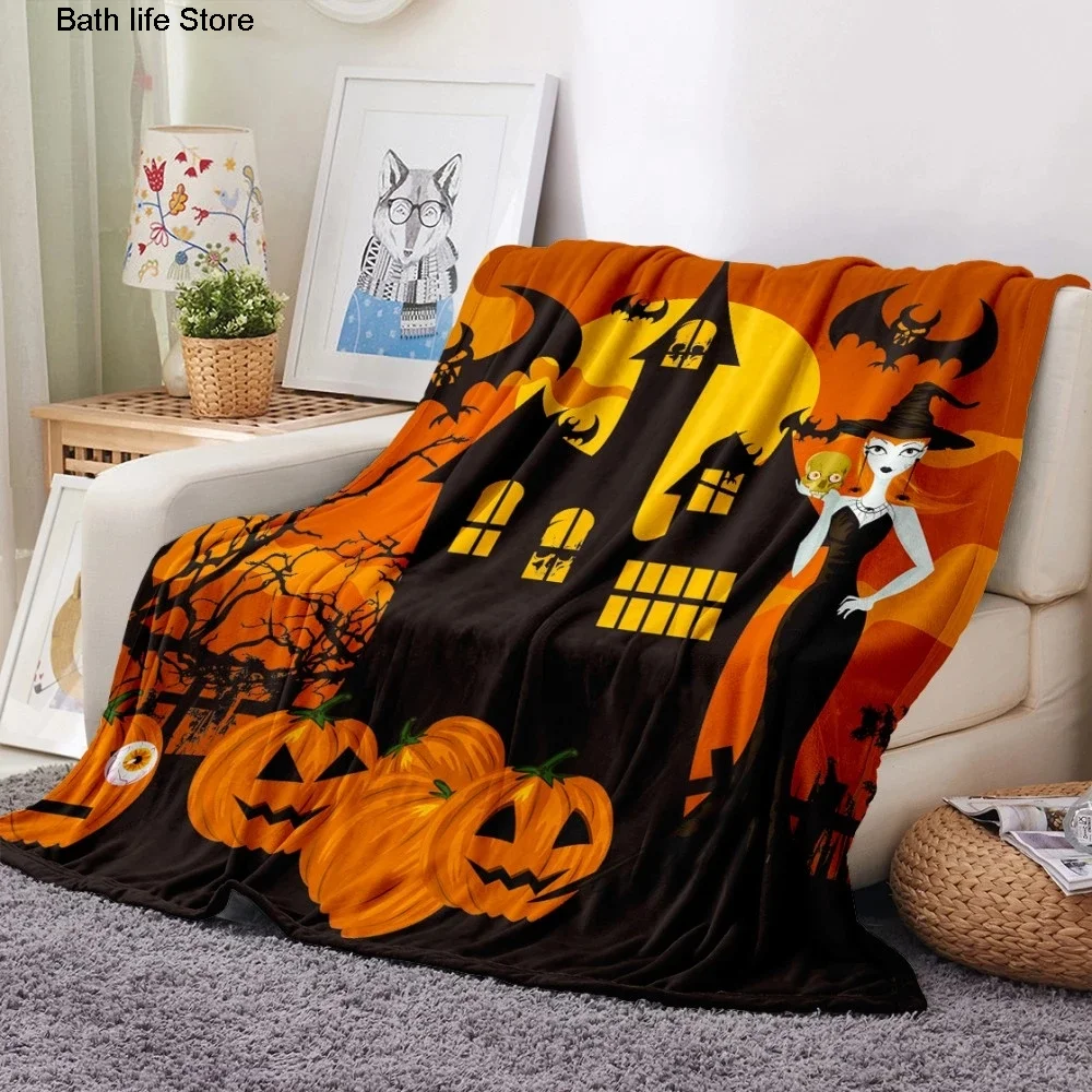 

Happy Halloween Flannel Soft Warm Blanket Printed Grimace Quilts Bedding Cover Sofa Travel Office Skeleton Cartoon Throw Blanket