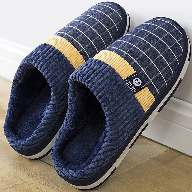 

2020 Men Slippers New Warm Men's Slippers Short Plush Flock Home Slippers for Men Hard-wearing Non-slip Sewing Soft Male Shoes