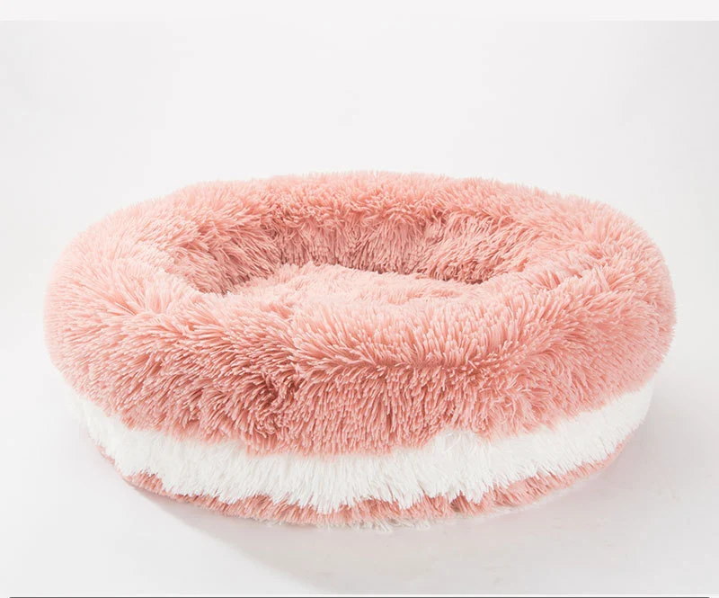 Длинная плюшевая мягкая кровать для питомца подходящая по цвету собачка круглая