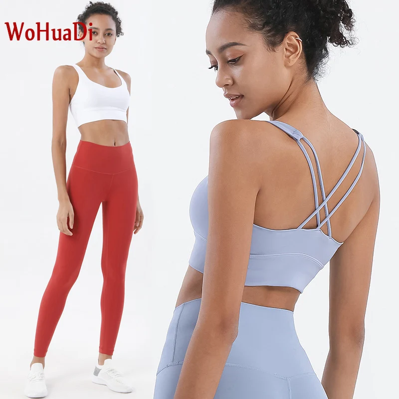 

WOHUADI Free Collocation Yoga Sets Women gym Clothes Fitness Cross Strap Top Sports Bra High Waist Running Leggings Sportswear