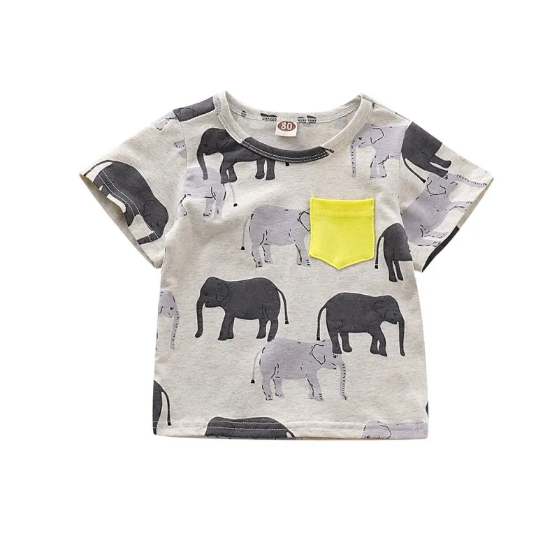 Summer Baby Boy T-shirts Short Sleeve Animal Elephant Print T-Shirts Kids Tops Tees Casual Shirts Children's Clothing | Детская