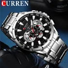 Часы наручные CURREN Мужские с хронографом, водонепроницаемые брендовые Роскошные спортивные Серебристые в стиле милитари, из нержавеющей стали, 8363