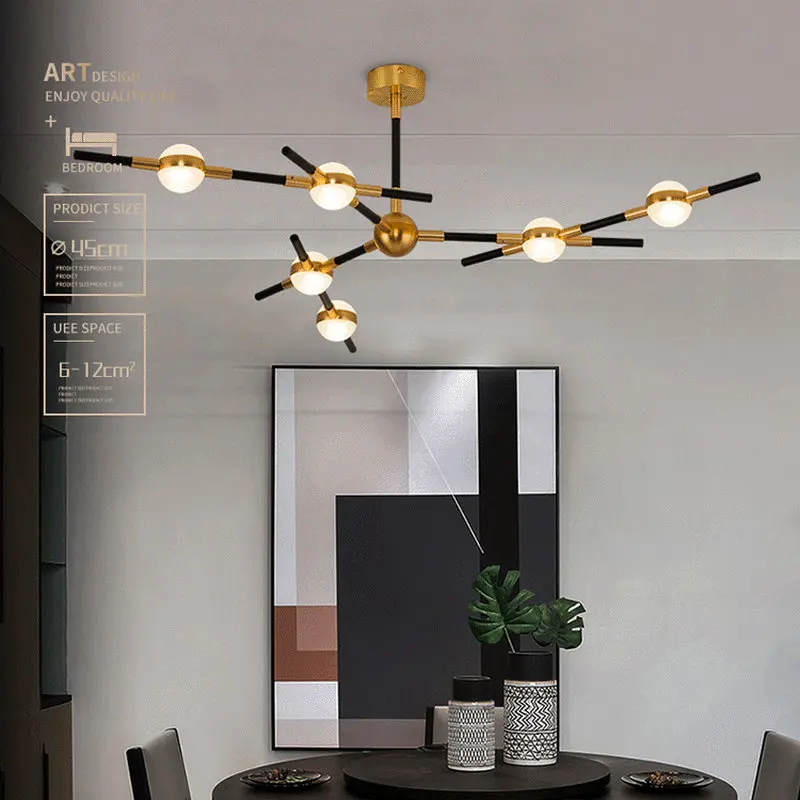 

Postmodern Minimalism Creative Black Suspension Chandelier for Living Room Bedroom Kitchen Dining Room Hall Apartment Decor Lamp