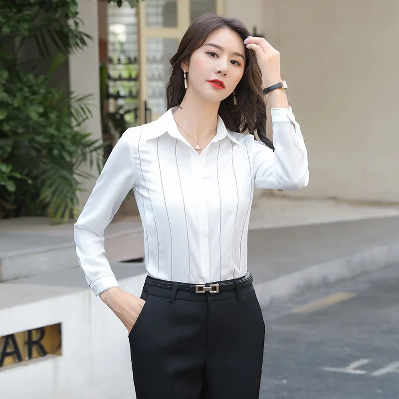 

Новинка 2020, Женская Профессиональная офисная рубашка большого размера в полоску, Высококачественная женская шифоновая рубашка, нижняя руб...