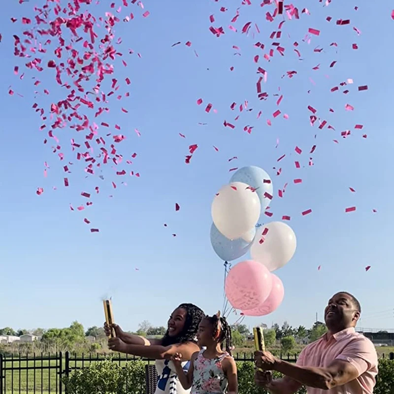 

Confetti Cannon - Set of 4 (2 Pink, 2 Blue) Gender Reveal Party Supplies Air Compressed Confetti - Party Celebrations