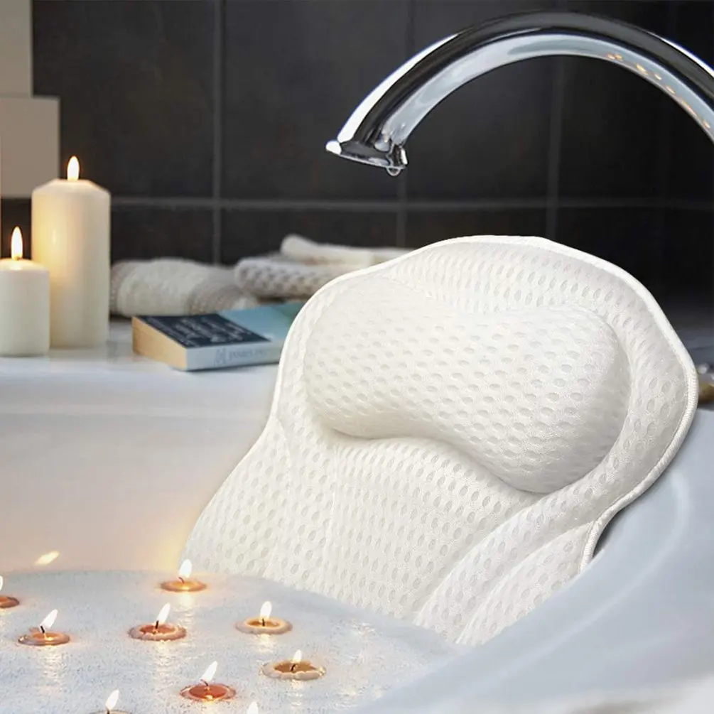

SPA Bath Pillow Breathable Washable Neck Back Support Headrest Pillow Suction Cups Side Hook Bathtub Pillow Bathroom Supplies