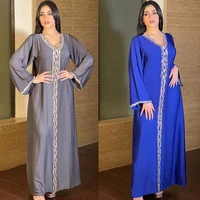 satin maxi dress women clothing turkey pakistan arabic diamond v neck long sleeve jalabiya muslim islamic ethnic abaya 2021 new