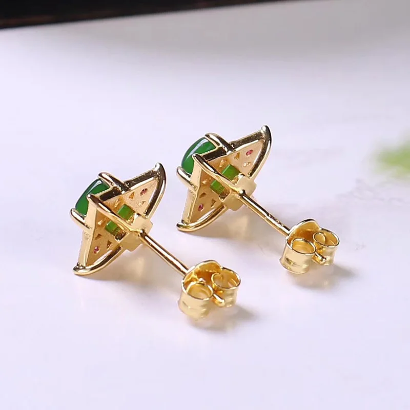 Jadery 925 пробы серебряные серьги-гвоздики 18 К позолота натуральная яшма нефрит