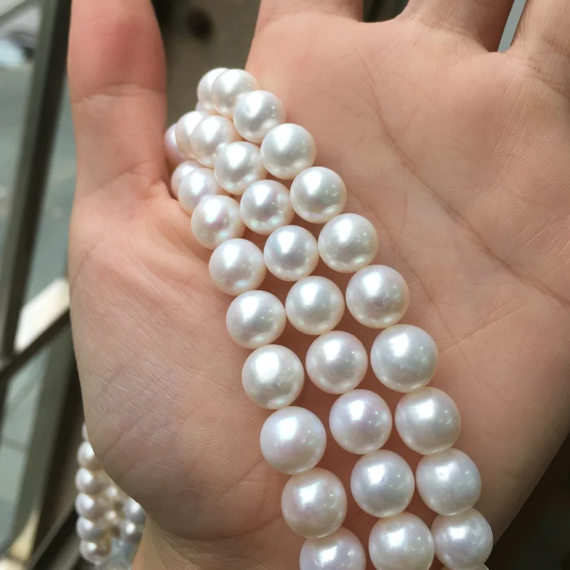 

Freshwater Pearl Necklace Round Shape with Size 9-10mm Perfect Luster for Jewelry DIY Loose Freshwater Pearls Strands