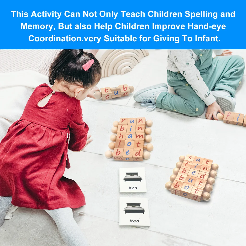 

5x Montessori Phonetic Reading Blocks 52x Cards Early Learning for Children