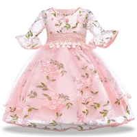 2022 flower embroidery dress for girls children clothing kids clothes wedding party princess dresses gown costume 8 10 years