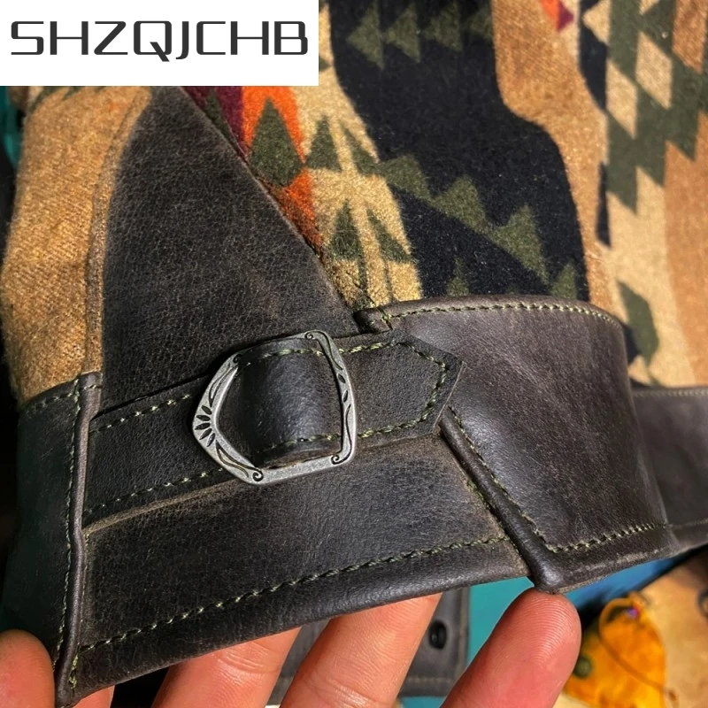 

JCHB 2021 Designer Mens Vintage Pattern Cowhide Genuine Leather Jacket Men Biker Coat Single Breasted Pocket Retro Leather Jacke