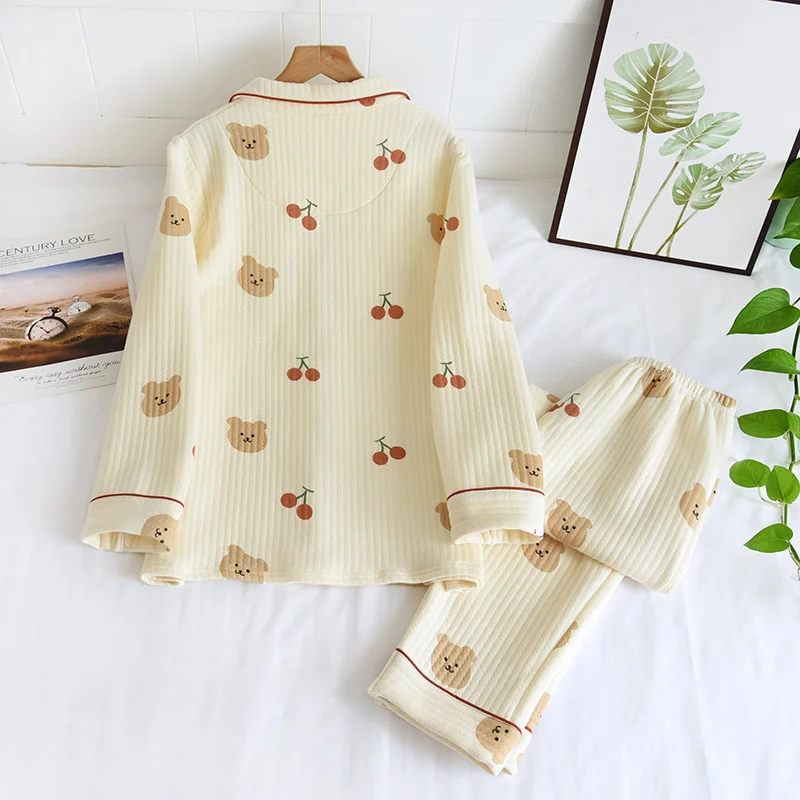 Autumn Winter Long Sleeve Trousers Pijama Suit Cute Pajamas Set Sleepwear Thicken Warm Female Loungewear Cotton Female Pyjama