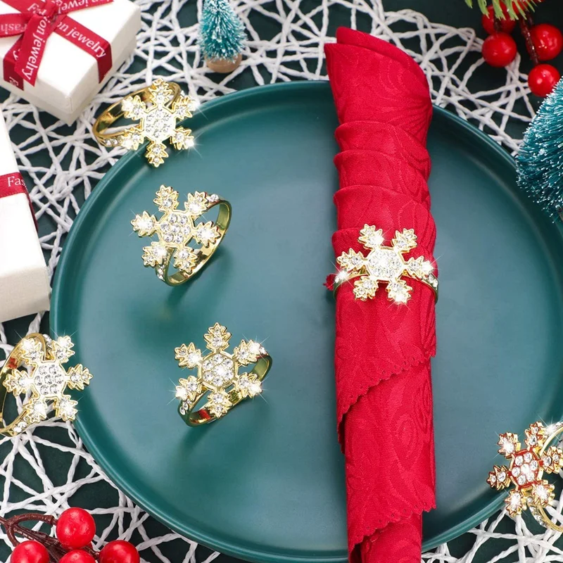 

Christmas Snowflake Napkin Rings Holders for Christmas Dinners Parties, Wedding Adornment, Table Decoration (Gold, 12)