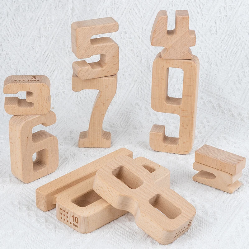 JENNY Number Building Blocks Wooden Math Digital Toys Baby Balance Block Toy Montessori Educational Natural Wood Toys