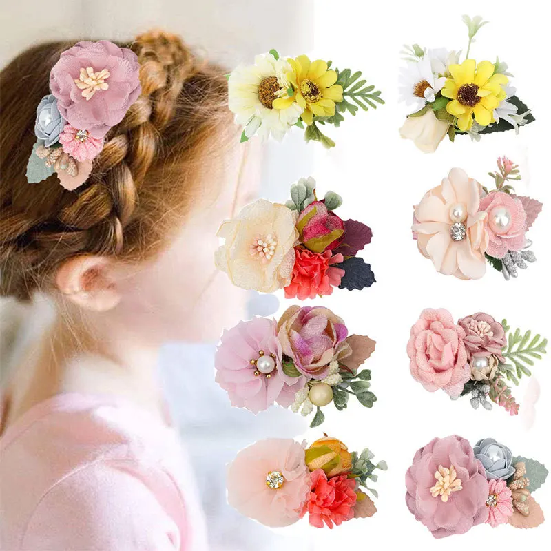 

Elegant Princess Flowers Hair Clips Children Girls Simulation Flowers Daily Stage Performance Decoration Hair Clips Accessories