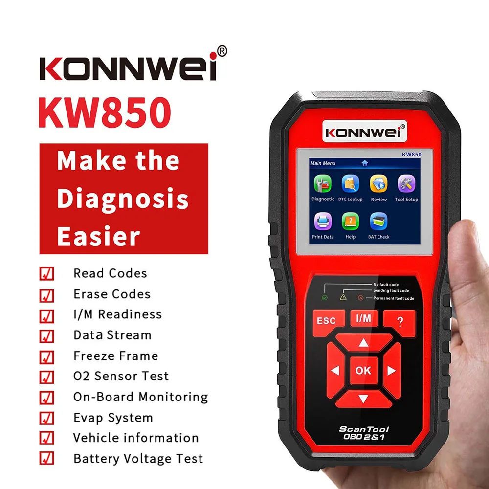 

Автомобильный диагностический инструмент KW850 OBD2, сканер OBD II, универсальный диагностический инструмент OBD для автомобиля, проверка двигател...