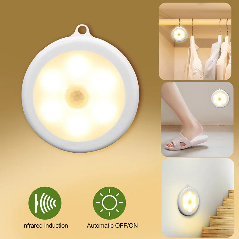 1 Warm White 6 светодиодный инфракрасный датчик движения, активированный светильник для шкафа, беспроводные лампы для коридора, для спальни, шкафа, лестницы, шкаф, светильник ing - Цвет: 1 Warm White