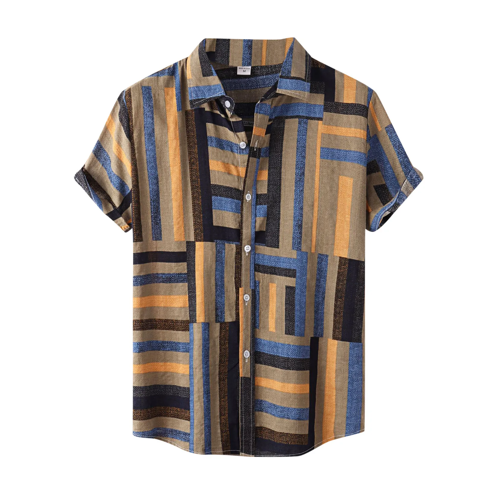 

Geometric Print Men's Shirts Fitness Summer Daily Mens Blouses Button Casual Vintage Bodybuilding Aloha Hawaii Shirt Male Tops