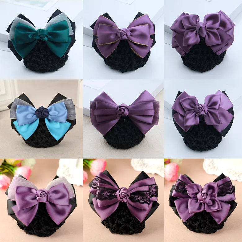 i-Remiel Stylish Ribbon Hair Cover Flower Bowknot Bun Net Snood Bow Hairpin Accesories Headdress Pin Lady Women | Украшения и