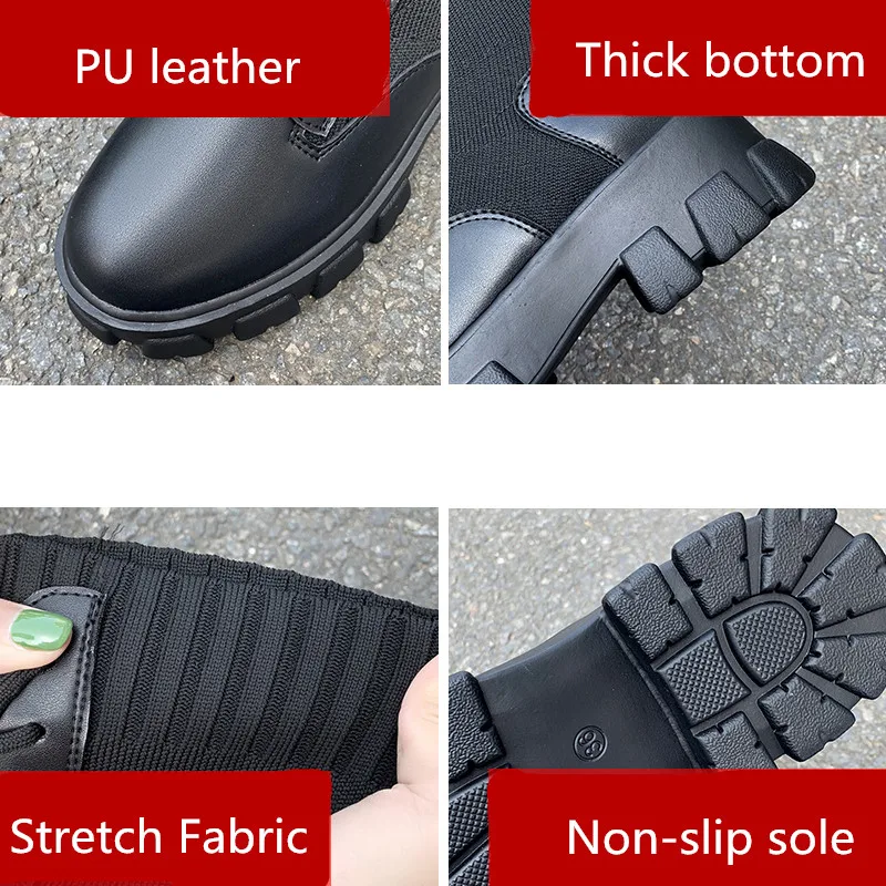 Boots Women Leather Lace-Up Gothic Black Sock Platform Fashion Ladies Shoes Ankle Botas Mujer | Обувь