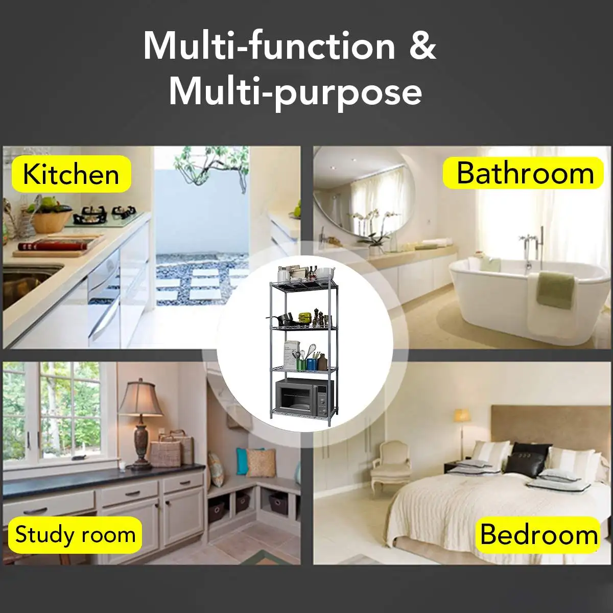 

4 Layer Steel Wire Shelving Unit Organizer Rack Holder Home Kitchen Bathroom Storage Shelf Bookshelf Storage Display Metal Shelf