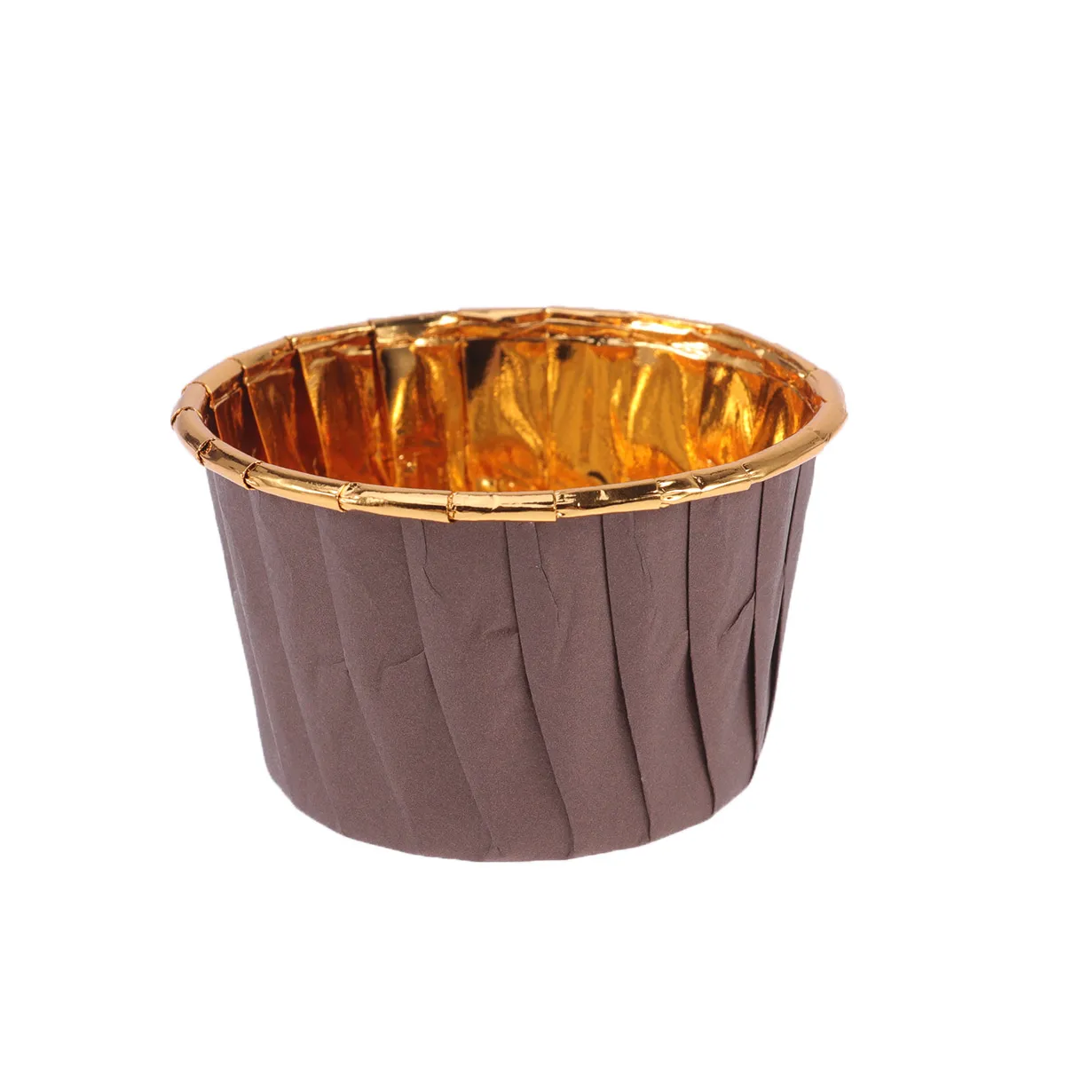 100 шт Одноразовые скрученные чашки для торта Термостойкие кексов (кофе и золотой)