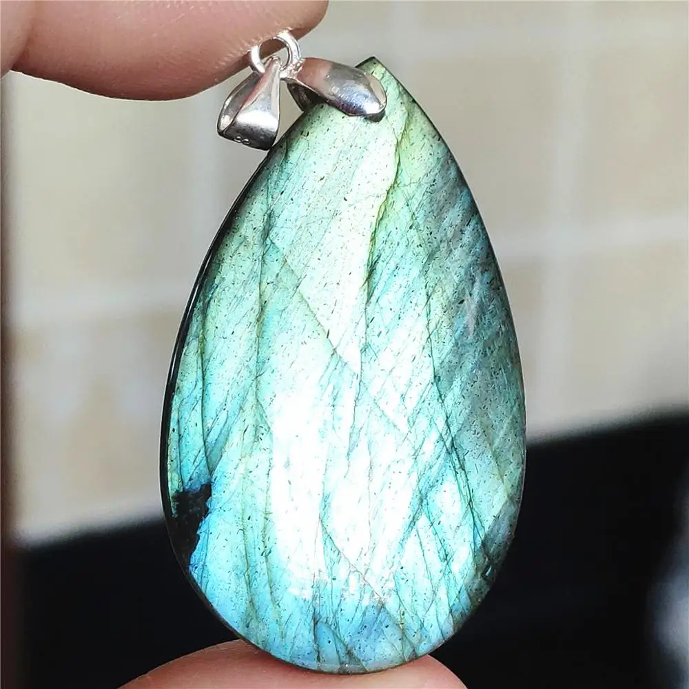 

Natural Blue Light Green Labradorite Women Pendant 40x24x8mm Rare Water Drop Labradorite Necklace Gemstone Rare Jewelry AAAAA