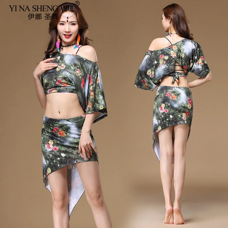 

Леопардовый принт, сексуальный костюм для танца живота, для взрослых, тренировочный костюм, 2 шт., топ + юбка для женщин, одежда для танца живо...