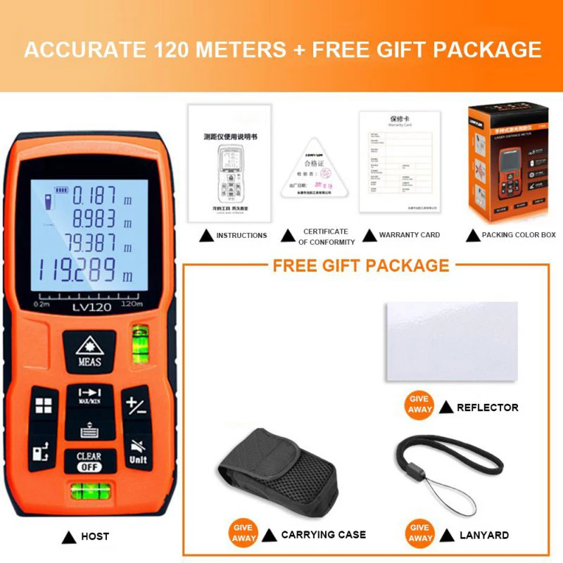 

Laser Rangefinder Distance Meter Range Finder 50M 120M Trena Laser Tape Measure Roulette Metro Laser Rangefinder Level