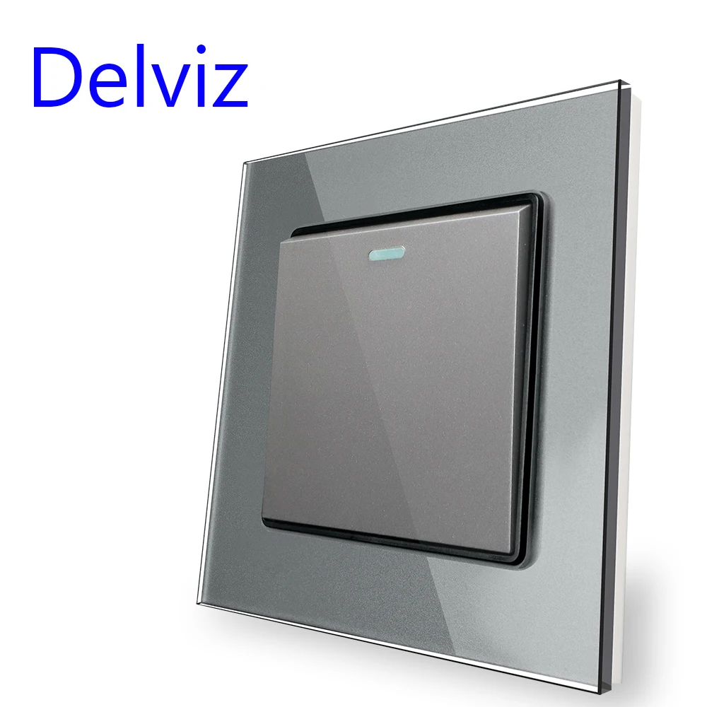 

Delviz Toughened Glass Switch, Gray Crystal Panel 16A Wall Power Socket, AC 110V-250V 86mm*86mm, 1 Gang 2 Way Push Button Switch