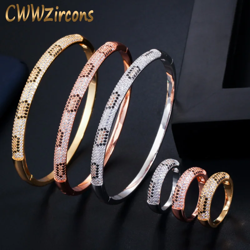 CWWZircons модный бренд розовое золото цвет круглый Кобра тонкий CZ Открытый браслет и кольца набор для женщин Свадебные украшения T345
