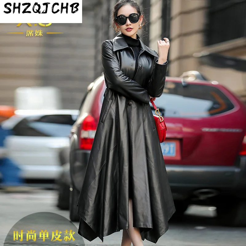 

SHZQ 2021 зимняя новая модная кожаная куртка женская Средняя и длинная овчина приталенная Одиночная кожаная ветровка тренд