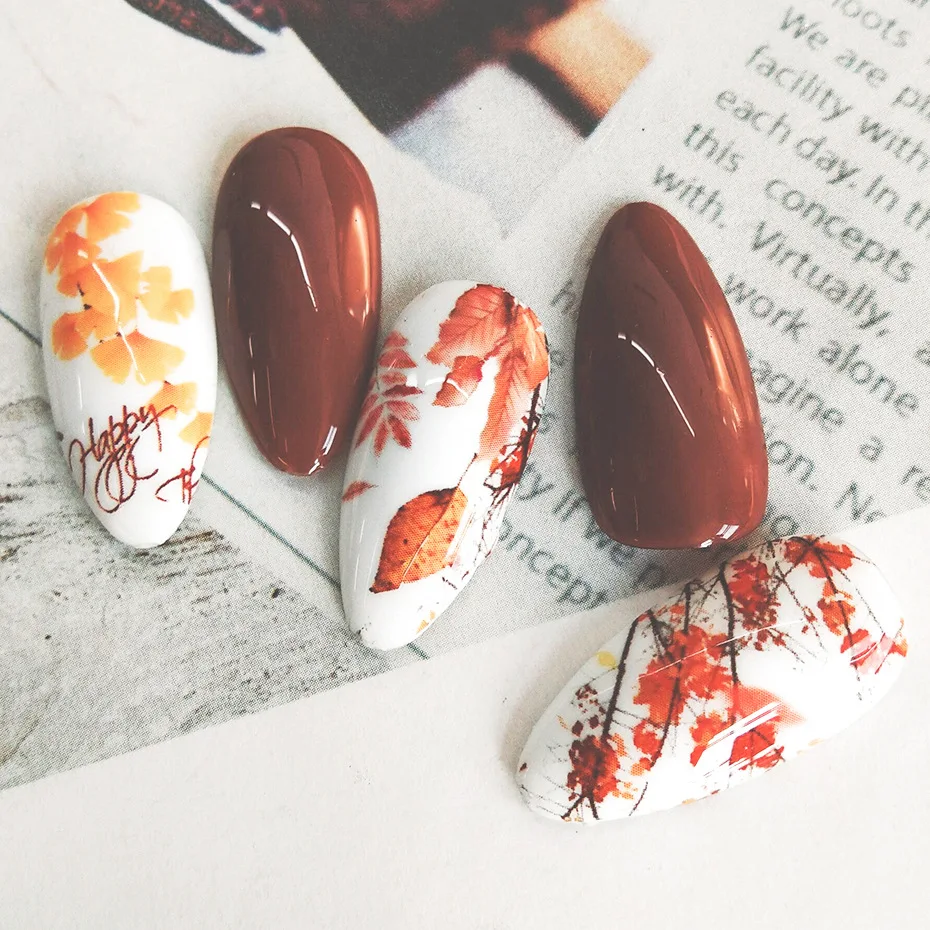 

Nail art sticker ins popular small floral warm color maple leaf nail transfer lace paper nail