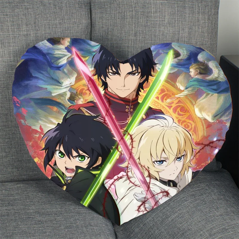 

New Arrival Seraph Of The End Pillowcase Heart Shape Satin Fabric Pillow Cover For Home Bedroom Wedding Decorate Pillow Cases