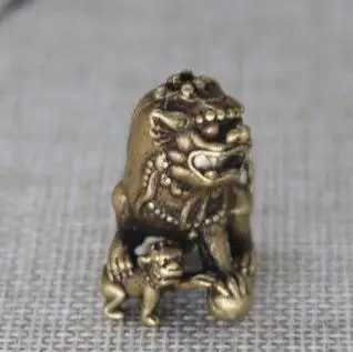 Китай 100% чистый Бронзовый Foo Dog Beast Aniaml Lion Play Ball амулет скульптура | Дом и сад
