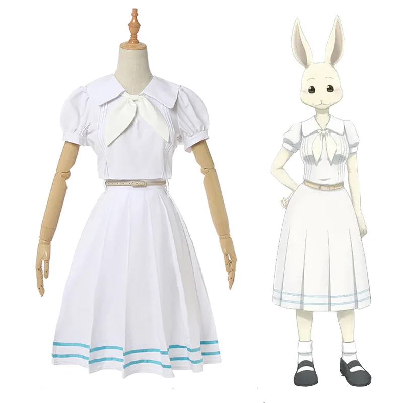 

Japanese Anime Beastars Haru White Long Short Sleeves Cosplay Costume Womens Girls School Rabbit Girl Uniform Outfit Dress