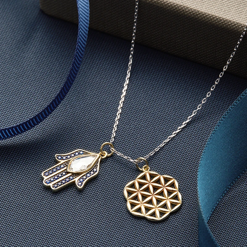 LEKANI классический сглаза Рука Ожерелья Хамса для женщин с Lucky кристаллы в форме